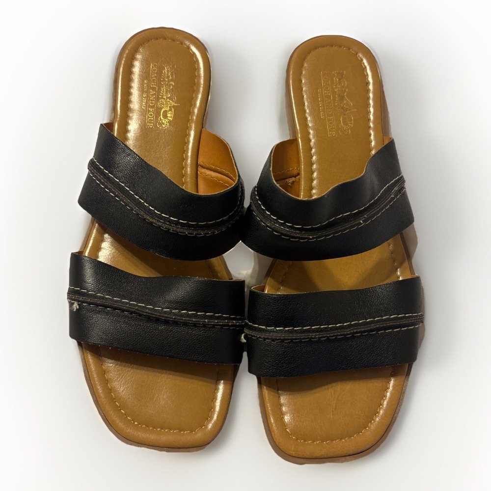 Coach And Four Gruppo Black Leather Sandals Made In Italy Boho Slides Flats 8M